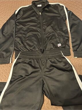 Youth Cheerleading.com Black Cheer Jacket and Pants with White Stripe